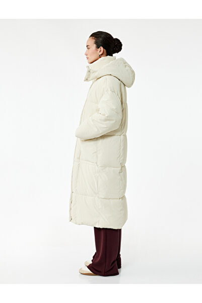 Koton Removable Hooded Long Sleeve Zippered Water Repellent O Oversized Anorak Long Puffer Coat