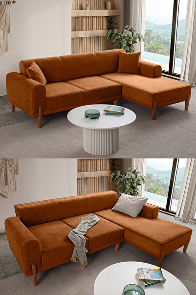 Eymense Mocha Plus Sırt Mekanizmalı Köşe Koltuk Turuncu Sağ Köşe