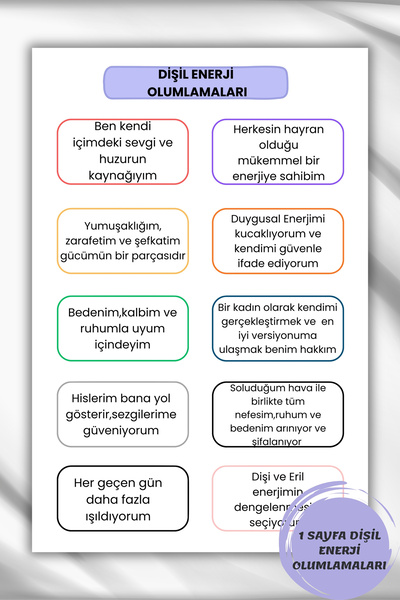 birikiyedi 1 Sayfalık Dişil Enerji Olumlama Sticker Manifest/Motivasyon/Bulle...
