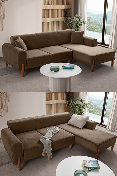 Eymense Mocha Plus Sırt Mekanizmalı Köşe Koltuk Kahverengi Sağ Köşe