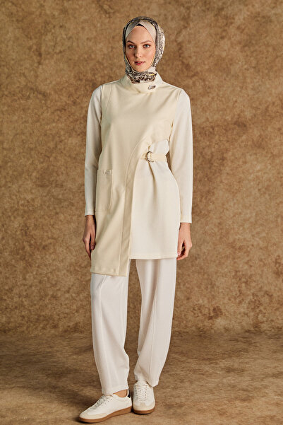 Setrms Asimetrik Suni Deri Detaylı Kemerli Tunik