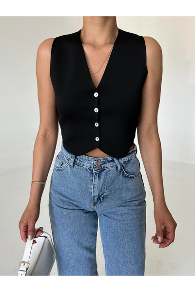 My Blog Black Buttoned Knit Vest - 3965
