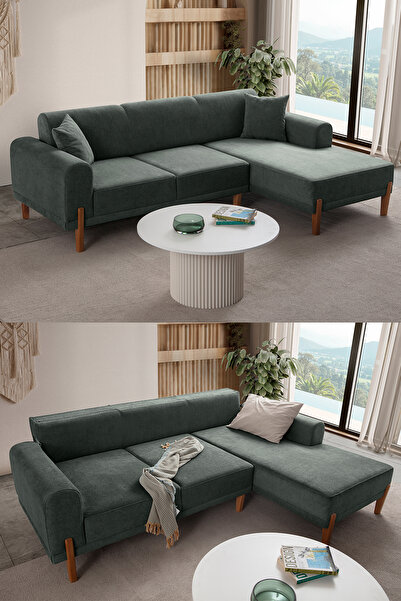 Eymense Mocha Plus Sırt Mekanizmalı Köşe Koltuk Yeşil Sağ Köşe