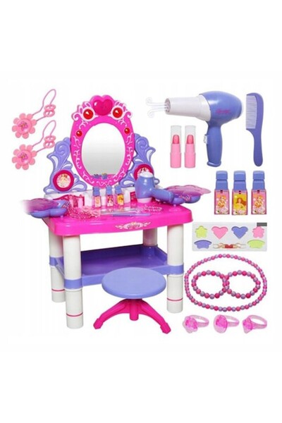 PROCART Set masă de toaletă și scaun pentru fete, sunete și lumini, oglindă, uscător, accesorii cosmetice