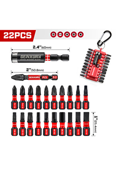 Choice 22PCS Geinxurn 22PCS Mixed 1”/2” HEX/Pozi/Phillips/Torx/SLOTTED Magnetic S2 Steel Multi Cross Driver