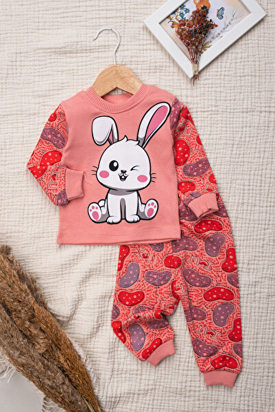 babytune Tavşanlı kız Çocuk Pijama Takımı Desenli Pamuklu 2'li Takım