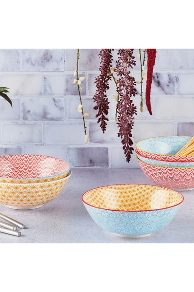 BJORN Set of 6 Soup Bowls, porcelain - Pattern Color collection, 1.2 L