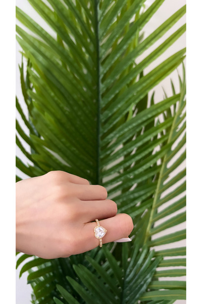 STİL NOKTA Steel Heart Ring with Zircon Stone Gold Rek Adjustable
