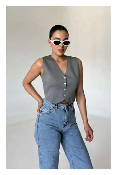 My Blog Smoked Buttoned Knitwear Vest - 3965