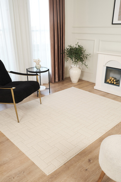 Konfor Halı Krem Yumuşak Dokulu Uzun Ömürlü Lateks Kaymaz Taban Salon Oturma ...