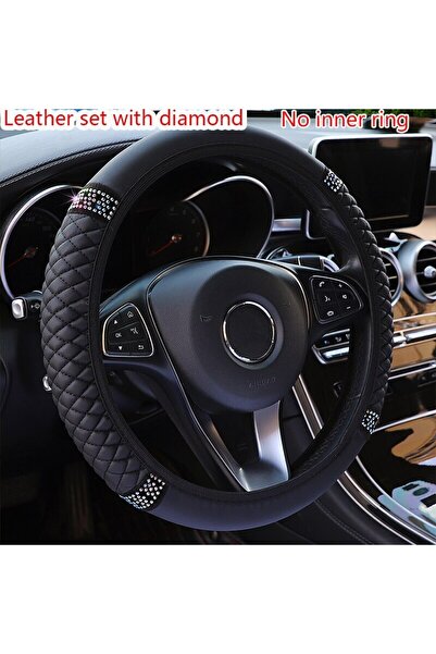 Choice غطاء عجلة قيادة سيارة PGMZ أسود بدون حلقة داخلية 37-38 سم مطرز بالجلد ...