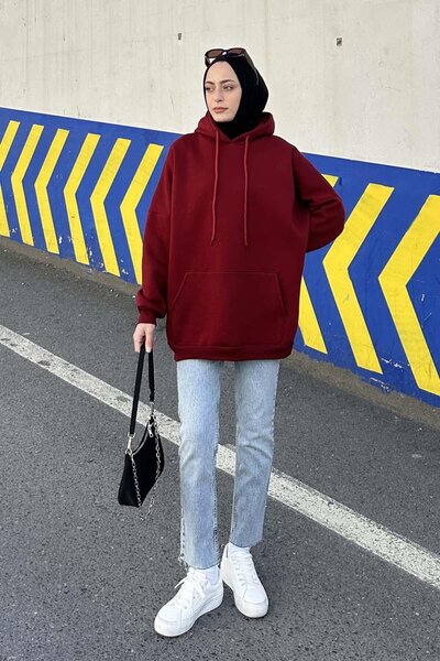 lamelif Three thread kangaroo pocket sweatshirt burgundy