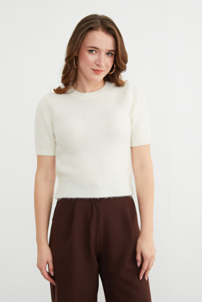 Fulla Moda Basic Crew Neck Short Sleeve Knit Sweater