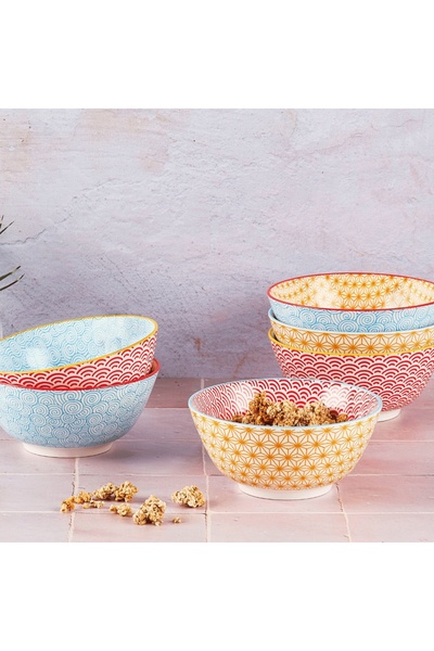 BJORN Set of 6 Soup Bowls, porcelain - Pattern Color collection, 1.2 L