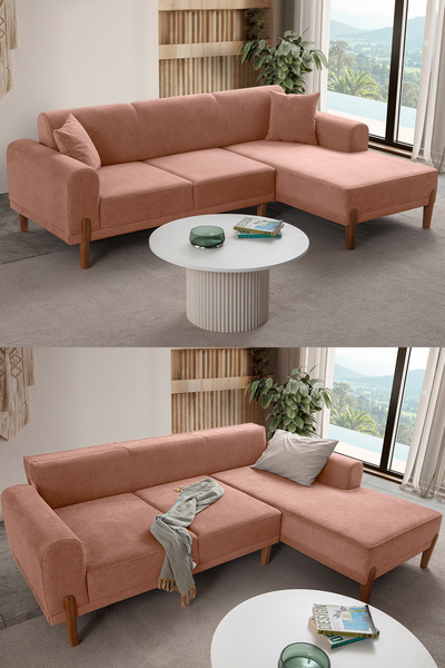 Eymense Mocha Plus Sırt Mekanizmalı Köşe Koltuk Pembe Sağ Köşe