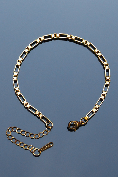 Rua Jewelry سوار سلسلة إيطالي من الفولاذ على شكل مكعب مستطيل 3 مم بلون ذهبي |...