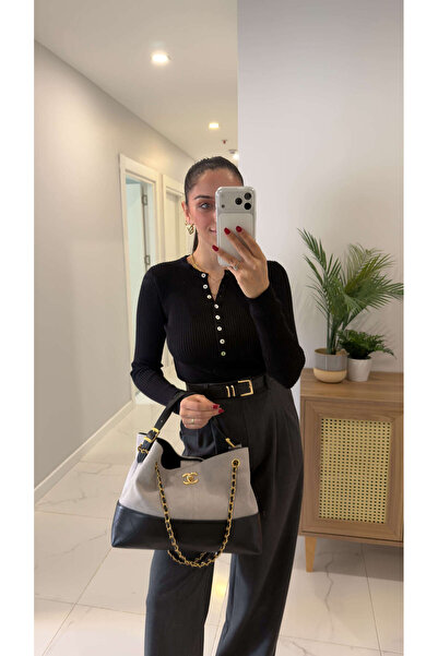 BİRCANÇİL Keransa Black Buttoned Knitwear