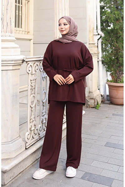 sefamerve Premium Fabric Tunic Trousers Double Set 2191-04 Brown