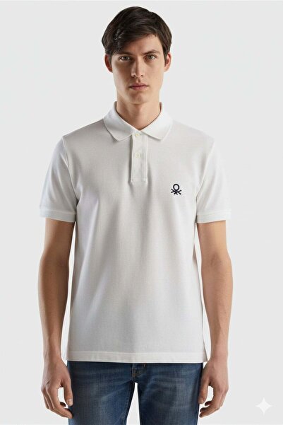 United Colors of Benetton Guler polo alb pentru bărbați tricou Cod model: (30...