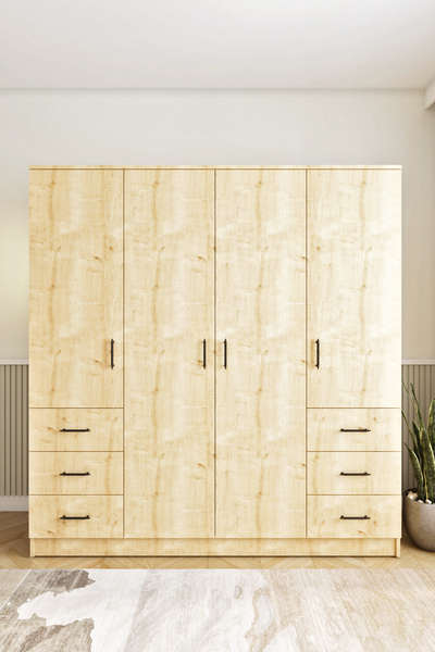 Ases Mobilya Asl8850 Gardırop 6 Çekmeceli 4 Kapaklı Geniş Modern Tasarım Beyaz-Safir Meşe