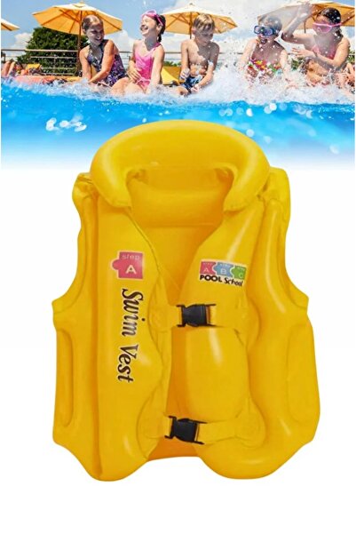 buradanaldım Şişme Sarı Renk ABC Desen 3-7 Yaş Deniz ve Havuz Şişme Yelek