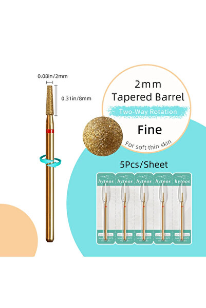 choice2 208D-F(TiN5D) HYTOOS 5 قطع/مجموعة رؤوس مثقاب أظافر من التيتانيوم لتنظ...