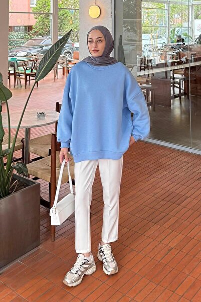 lamelif Jasmin Crew Neck Oversized Sweat Baby Blue