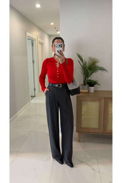 BİRCANÇİL بي سي تكساس أنثراسيت بريميوم بنطلون واسع الأرجل