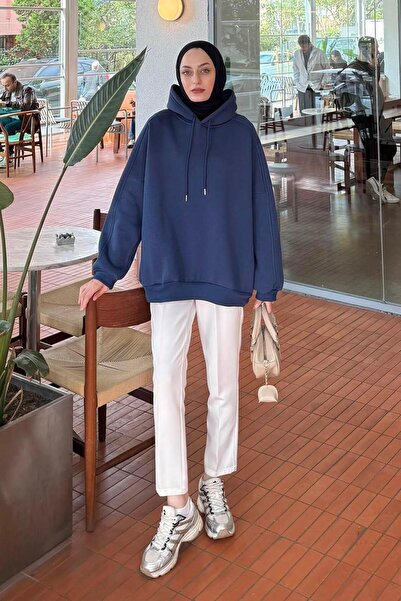lamelif Hooded Oversized Sweat with Side Pockets Indigo