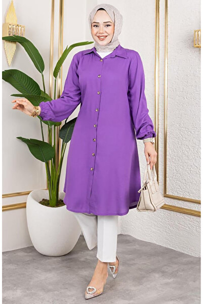 sefamerve Elastic sleeve viscose tunic 0171-02 lilac