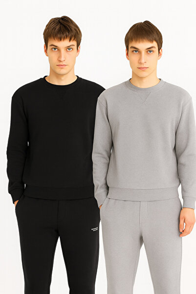 DeFacto 2-Pack Regular Fit Crew Neck Thick Basic Plain Sweatshirt T3777Az25Sp