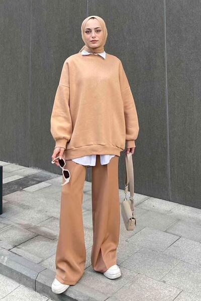 lamelif Jasmin Crew Neck Oversized Sweat Milk Coffee