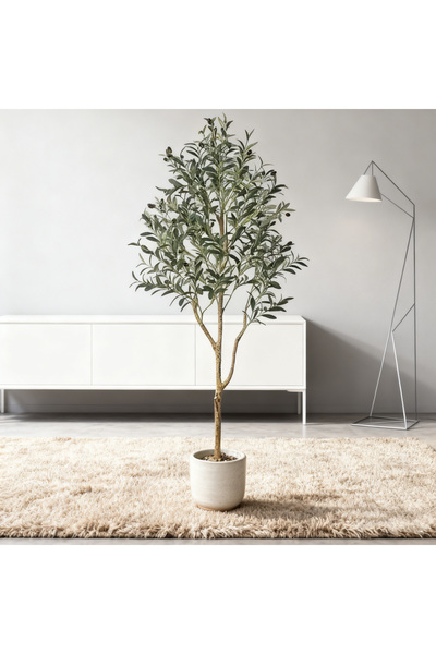 SCHENKERO شجرة زيتون اصطناعية واقعية بطول 120 سم مع ثمار وأصيص حصى - ديكور منزلي