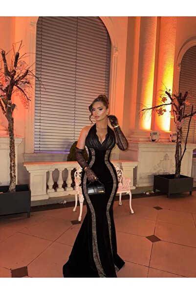 Generic Elegant velvet lace evening dress