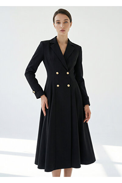 Exquise فستان بليزر ميدي منسوج بأزرار على الجهتين مع تفاصيل أزرار ذهبية