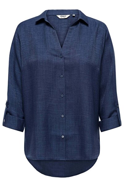 ONLY Women / Girls Dark Blue Denim Shirt Model Code: (15369722Dark Blue)