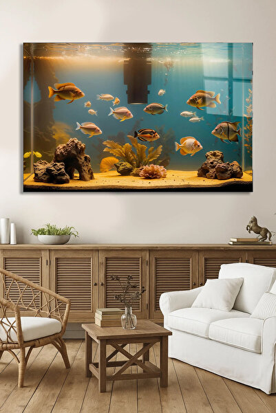 TAULART TABLA DE STICLA DE LUX INESPRIMABILĂ TABLA DE ARTĂ MODERNĂ DE SALĂ DE STĂRI DESIGN DE PEști COLORAT CU TEMATICA ACVARIULUI