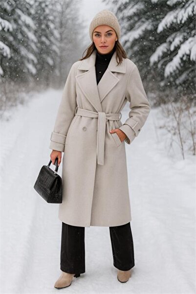 Neşeli Butik Women's Beige Lined Cashmere Coat Nbpltn01