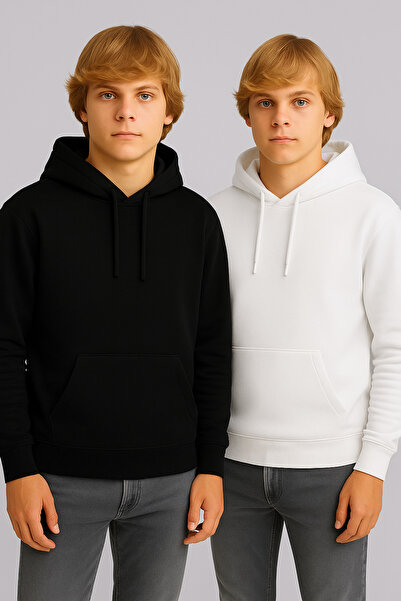 DeFacto 2-Pack Boxy Fit Hooded Basic Plain Sweatshirt D0852Ax24Au