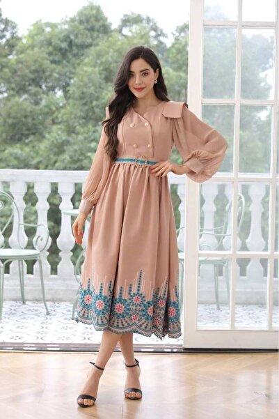 alestafham Elegant embroidered long-sleeved dress