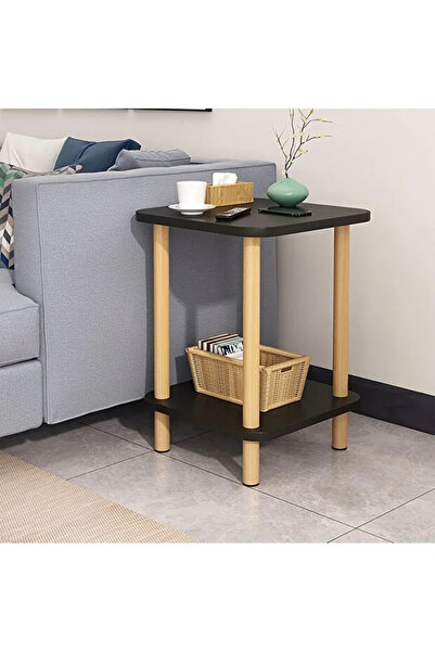 co arma Simple Modern Black 2-Tier Coffee Table with Waterproof Top CO-101