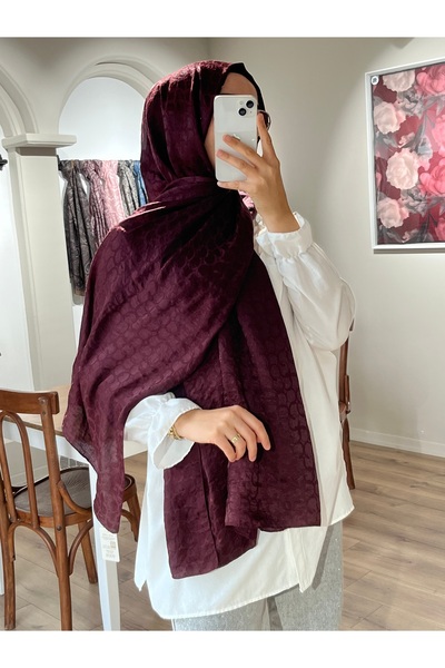 Merwiss İtalyan Jakar Blom Desen Şal - Koyu Bordo