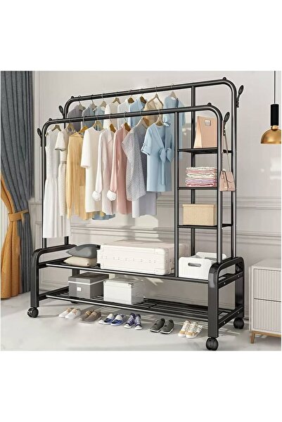 OEM Cuier haine cu 2 suport pantofi, 5 rafturi, 135 x 50 x 162 cm