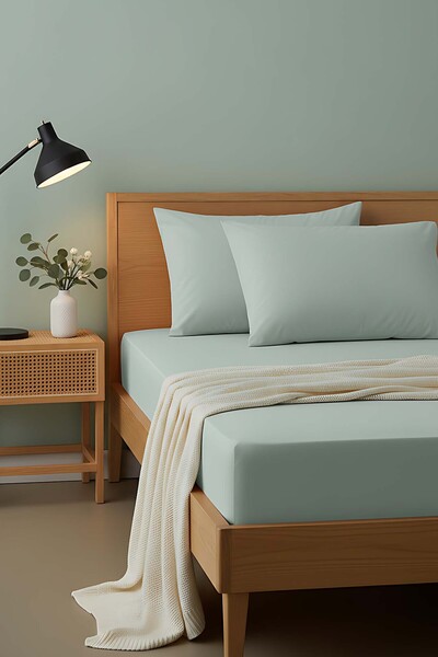 Rivaİstanbul ملاءة سرير مرنة مزدوجة من القطن باللون الأخضر مقاس 160x200