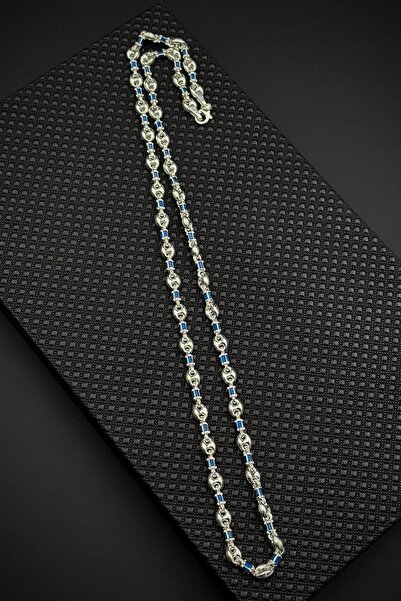 FRNCH 925 Ayar Gümüş İtalyan Model Lacivert Zirkon Taşlı Gümüş Renk Erkek Kol...