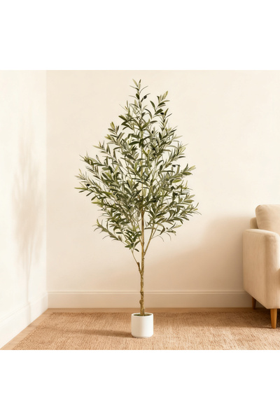 BESTONE شجرة زيتون اصطناعية بطول 152 سم، نبات صناعي في وعاء، نسيج طبيعي، مقاوم للأشعة فوق البنفسجية، ديكور منزلي داخلي وخارجي
