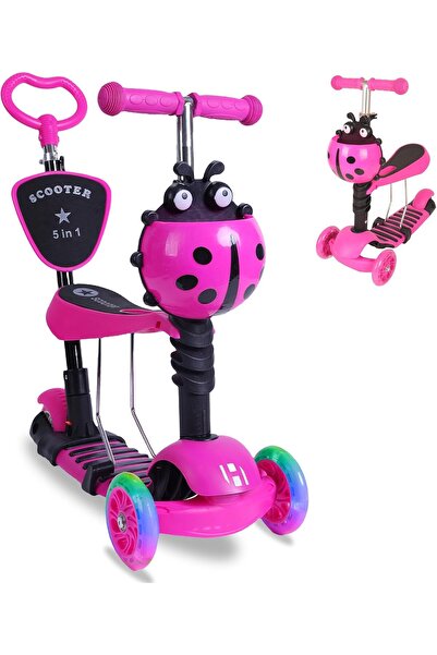 NO BRAND 5-in-1 Children's Scooter with Backrest, Removable Seat, LED Wheels,...