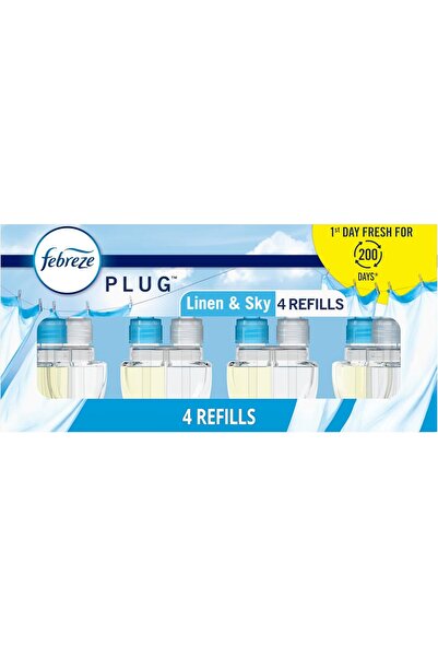 Febreze Plug In Air Freshener, Odor-Fighting Scented Oil Refill, Linen & Sky Scent, 4 Refills