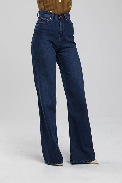 kleshus Hsn Γυναικείο Navy Blue Casual Lycra Άνετο τζιν παντελόνι Palazzo Jea...