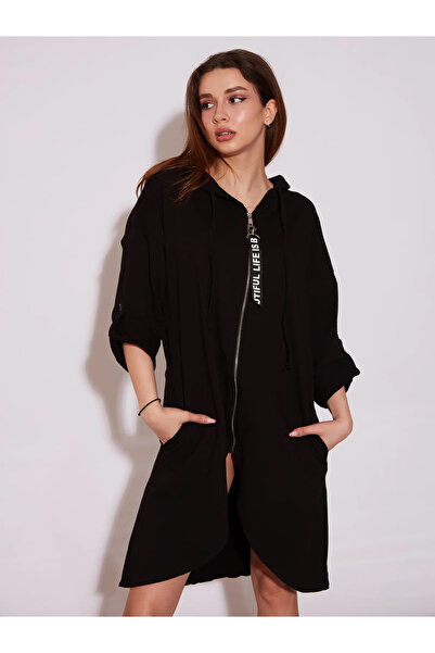 MANGATA Black Casual Jacket with Hood and Zipper